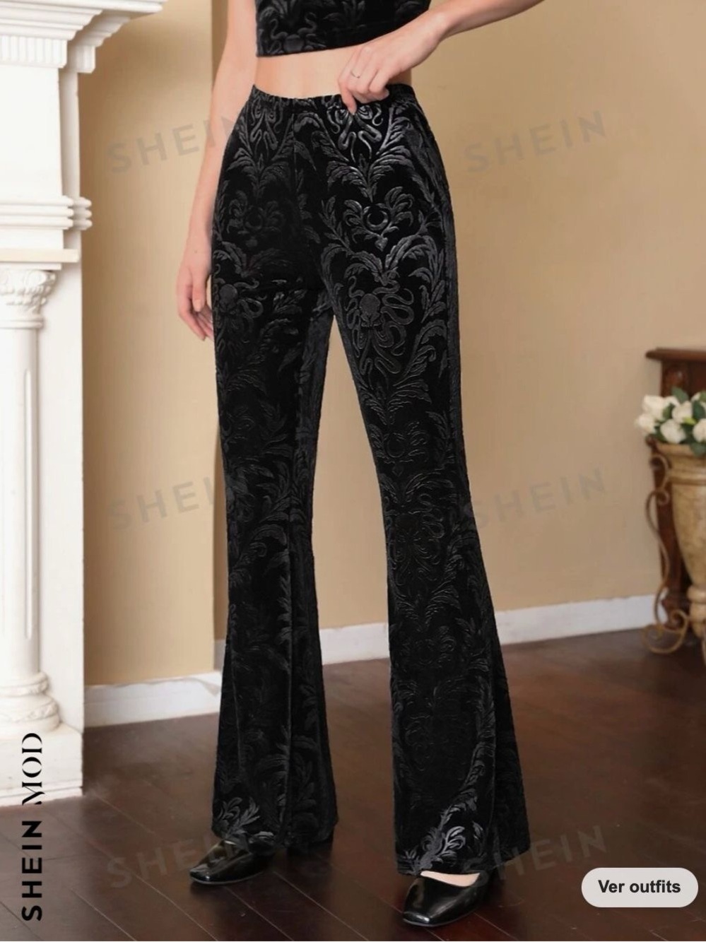 SHEIN: Cthulhu Print Velvet Flare Leggings